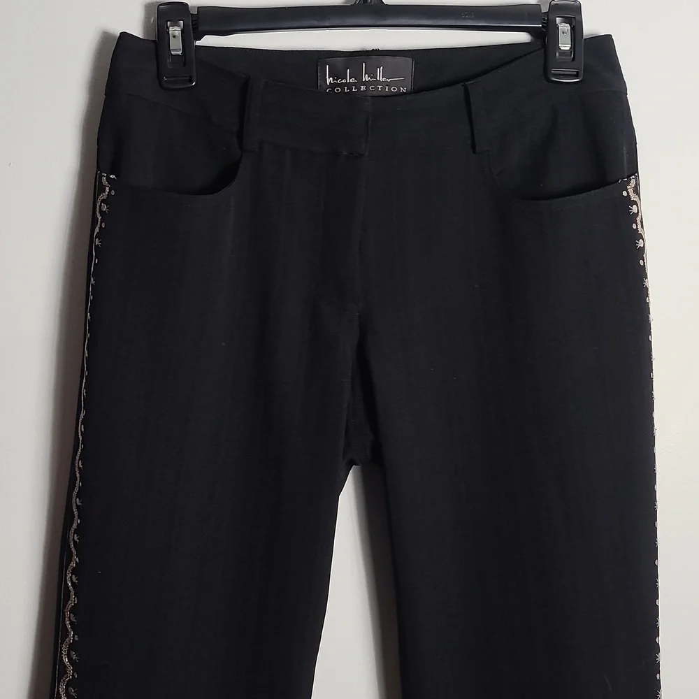 NICOLE MILLER Collection Wool Embroidered Pants in Black Size Small